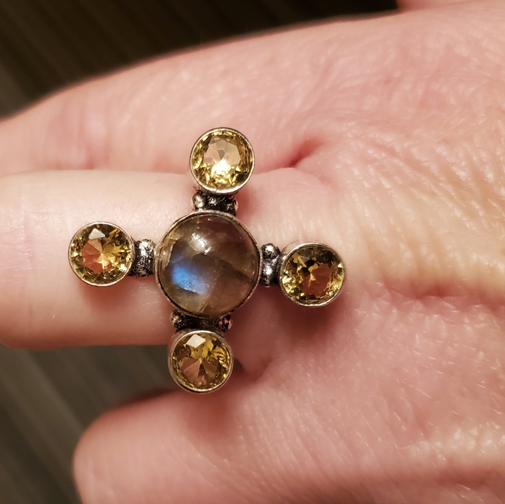 New Labradorite & Citrine 925 Silver Ring. - Picture 5 of 16